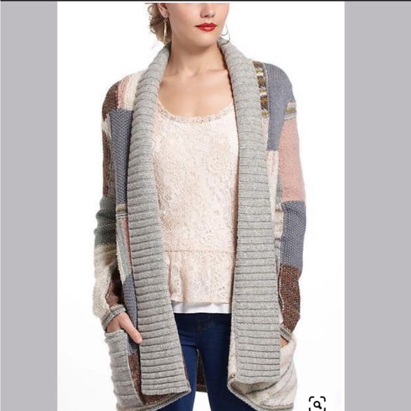 Anthropologie Sleeping On Snow Patch Knit Color-block Wool Blend Cardigan - Picture 1 of 7